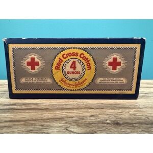 Vintage 1940s Johnson & Johnson Red Cross Cotton 4 Oz Medical Pharmacy Box NOS